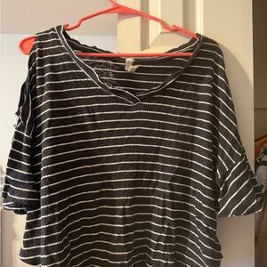 Free People Women’s Black & White Striped cut out -Shoulder Top